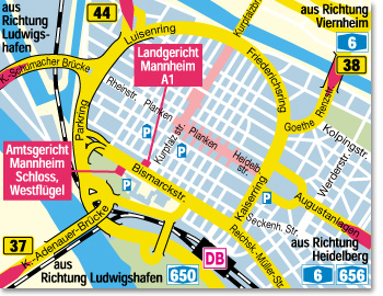 Anfahrtsplan zum Amtsgericht Mannheim